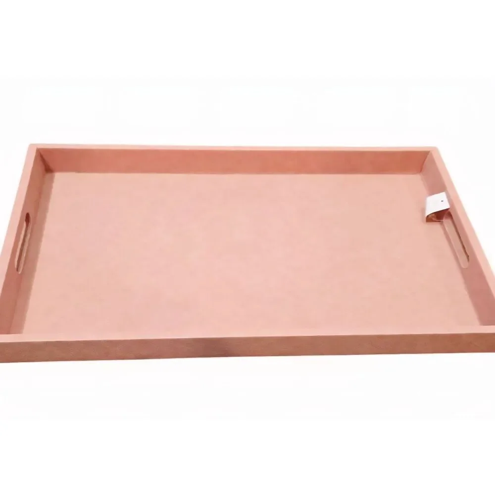 Home District Contemporary Pink Faux Leather Vanity Tray w/Handle